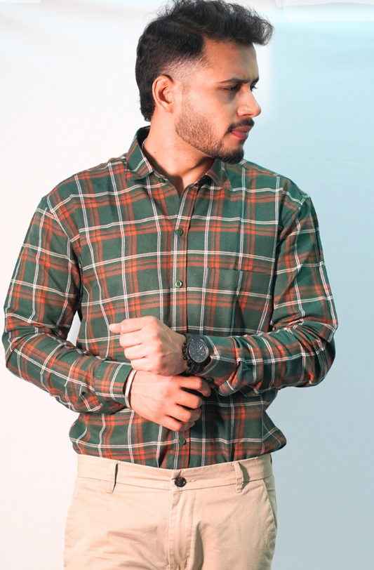 Green Pattern Casual Check SHIRT