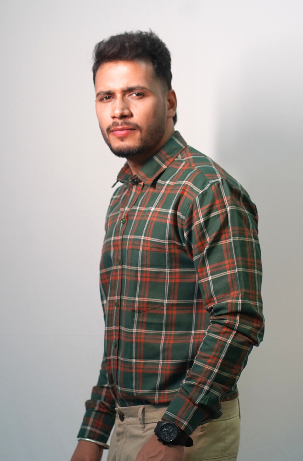 Green Pattern Casual Check SHIRT